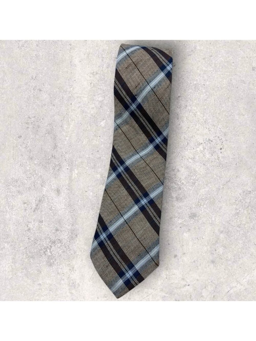 SUITSUPPLY Linen Cotton Tie ITALY XL Beige Blue Brown Tartan W:3.2" EUC